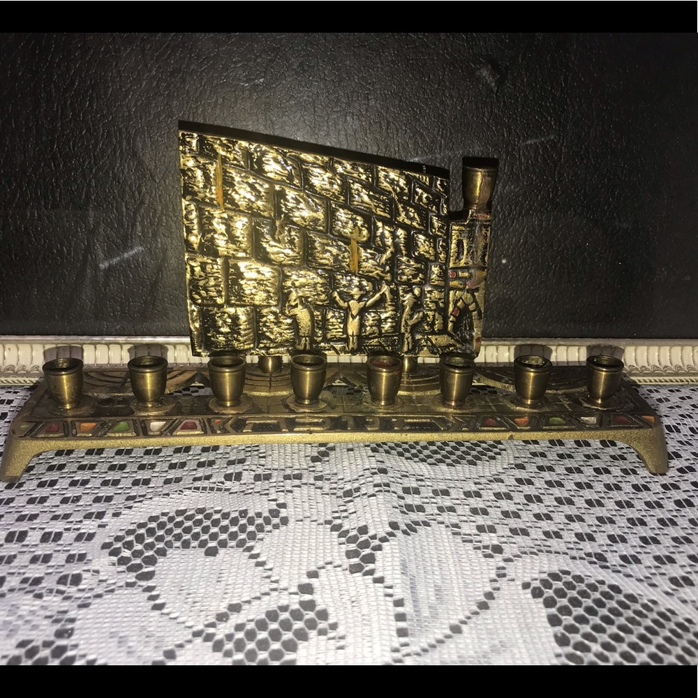 vintage Wailing Wall Brass Menorahs from Israel